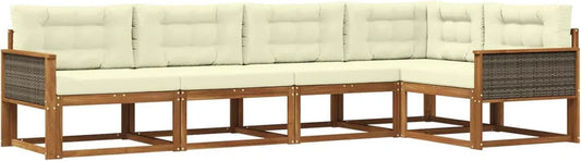 Set Divani da Esterno 5 Pezzi in Rattan Naturale e Crema, Mobili da Giardino Moderni e Resistenti