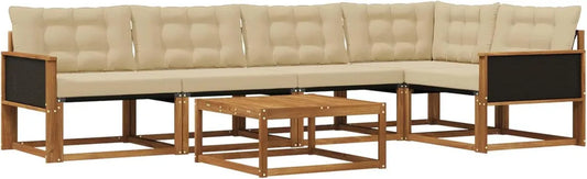 Set Divani Esterno 6 Pezzi con Cuscini Naturali Beige per Giardino