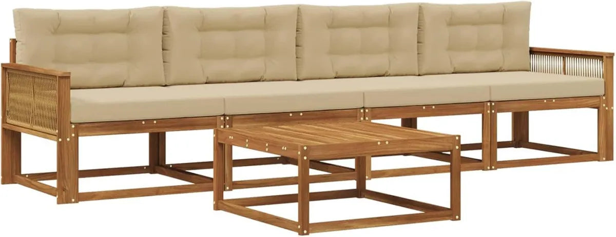 Set Divani da Giardino 5 Pezzi con Cuscini in Beige e Naturale, Arredo Esterno Moderno e Componibile