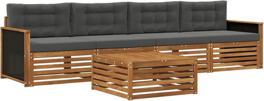 Set Divani da Giardino 5 Pezzi con Cuscini Antracite e Naturale, Arredo Esterno Moderno