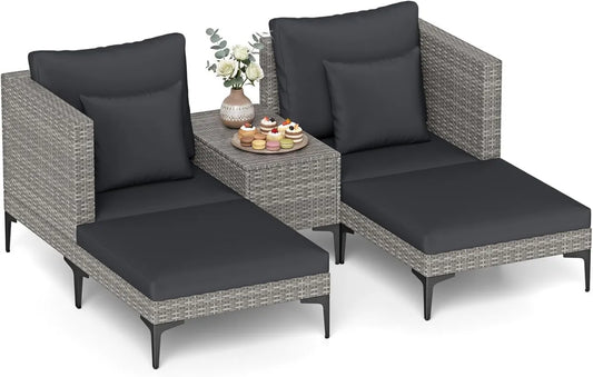 Set Salotto da Giardino in Rattan 5 Pezzi con Cuscini, Mobili per Esterno su Balcone e Terrazzo