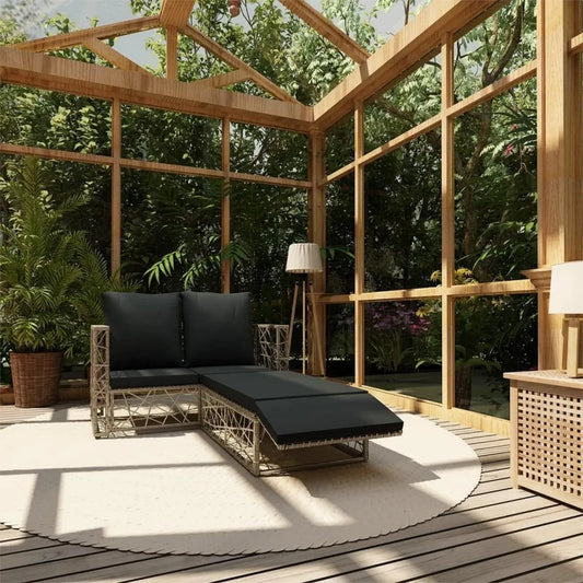 Set Componibile da Giardino in Polyrattan Grigio con Cuscini