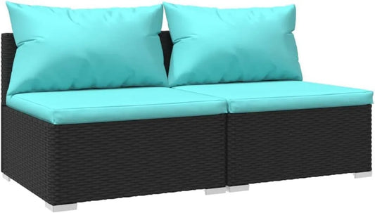 Set Divani da Esterno in Polyrattan Nero con Cuscini, Ideale per Giardino e Balcone