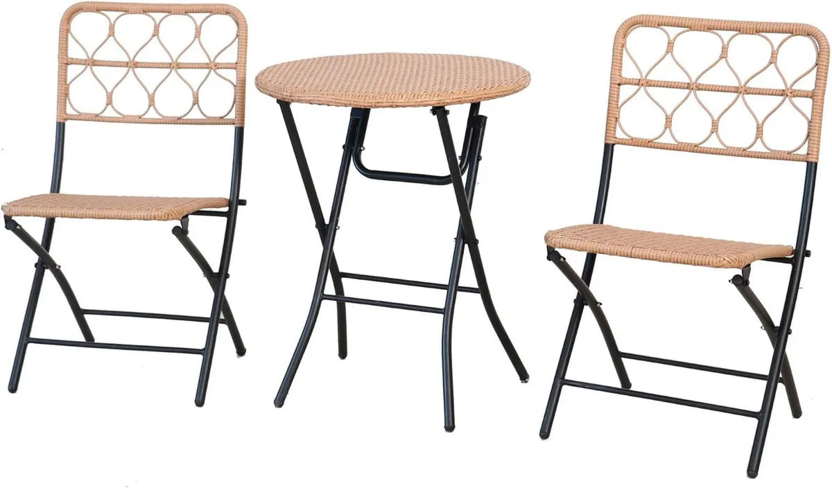 Set Arredo Giardino Pieghevole 2 Sedie e Tavolo in Acciaio e Rattan Maui