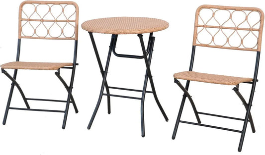 Set Arredo Giardino Pieghevole 2 Sedie e Tavolo in Acciaio e Rattan Maui