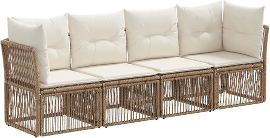 Set Divani da Giardino 4 Pezzi in Rattan Beige, Stile Moderno, Resistente alle Intemperie