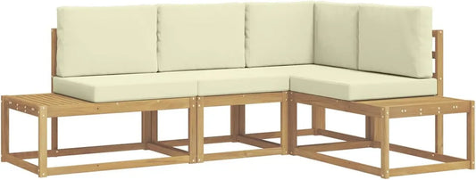 Set Divani da Giardino in Legno di Acacia e Poliestere, 3 Pezzi, Bianco e Crema