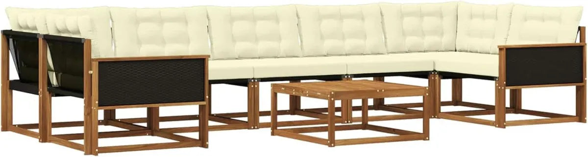 Set Divani da Giardino in Rattan Naturale con Cuscini Crema, 8 Pezzi, Arredo Esterno Moderno e Confortevole