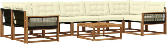 Set Divano da Giardino in Rattan 8 pz con Cuscini, Naturale e Crema