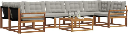 Set Divano da Giardino 8 Pezzi in Grigio Naturale, Arredo Moderno e Resistente per Esterni