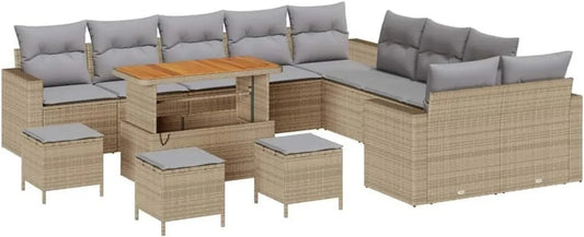 Set di Divani Modulari da Giardino in Polyrattan Beige e Grigio Chiaro