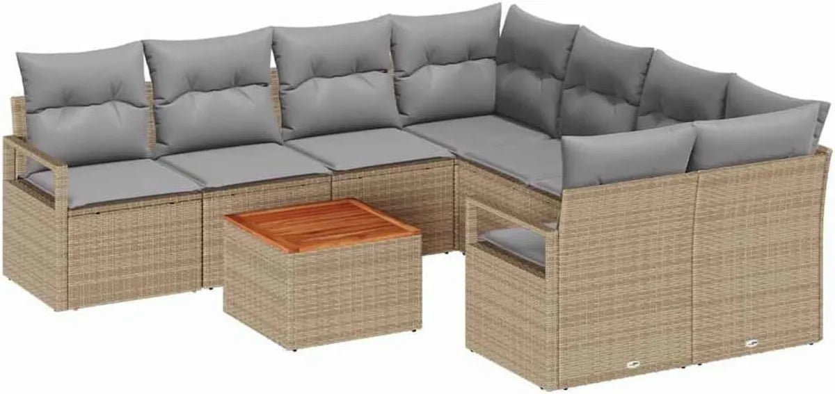 Set Componibile da Esterno in Polyrattan Beige con Cuscini, 9 Pezzi