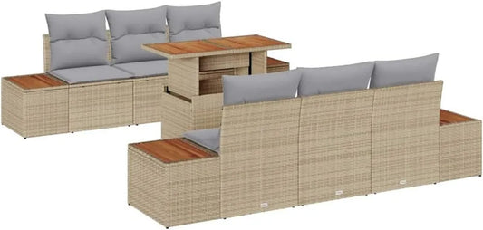 Set Salotto Giardino 7 Pezzi Beige in Rattan Sintetico, Divano Modulare Moderno, Materiali Resistenti ai Raggi UV