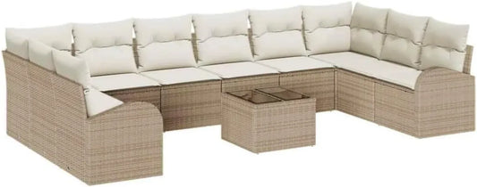 Set Salotto Giardino 11 Pezzi in Polyrattan Beige Crema, Mobili Moderni Resistenti all'Acqua