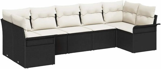 Set Salotto da Giardino 7 Pezzi Nero in Polyrattan con Spazio di Archiviazione, Design Moderno per Esterni, Resistente ai Raggi UV