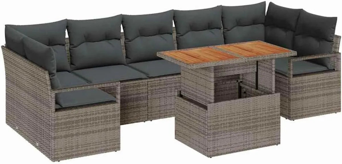 Set Divano da Giardino 8 Pezzi in Rattan Grigio UV Resistente