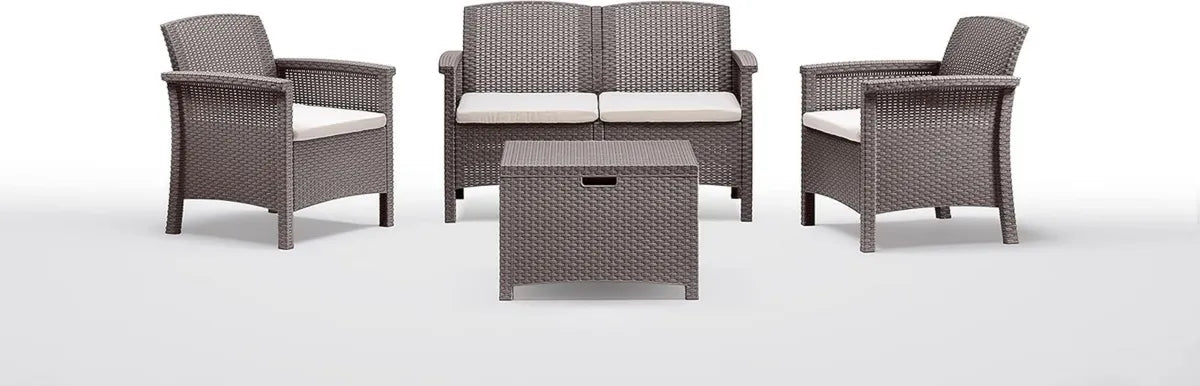 Set Mobili da Giardino Venezia - Divano 2 Posti, 2 Poltrone e Tavolino con Cuscini, Colore Taupe
