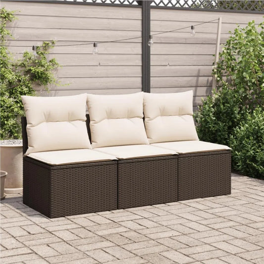 Divano da Giardino 3 Posti con Cuscini Rimovibili e Spazio Portaoggetti, Dimensioni 165x62x69 cm, Rattan e Acciaio per Esterni