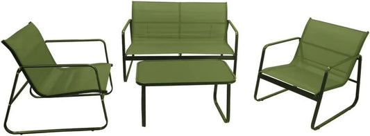 Set da Giardino ETNA Verde con Divano, Poltrone e Tavolino in Metallo e Textilene