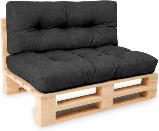 Cuscini per Pallet Impermeabili Anti-UV - Set Seduta e Schienale per Divano da Giardino 120x80 cm Nero