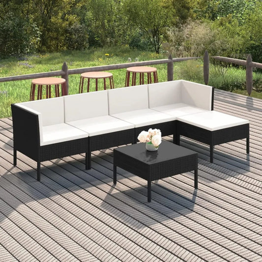 Set Salotto da Giardino in Polyrattan 6 Pezzi con Cuscini, Divano Lounge per Esterni Nero