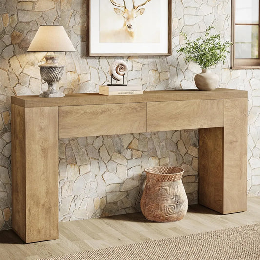 Consolle Tribesigns 160 cm con 2 cassetti, tavolo ingresso moderno, tavolino legno per salotto e stile rustico