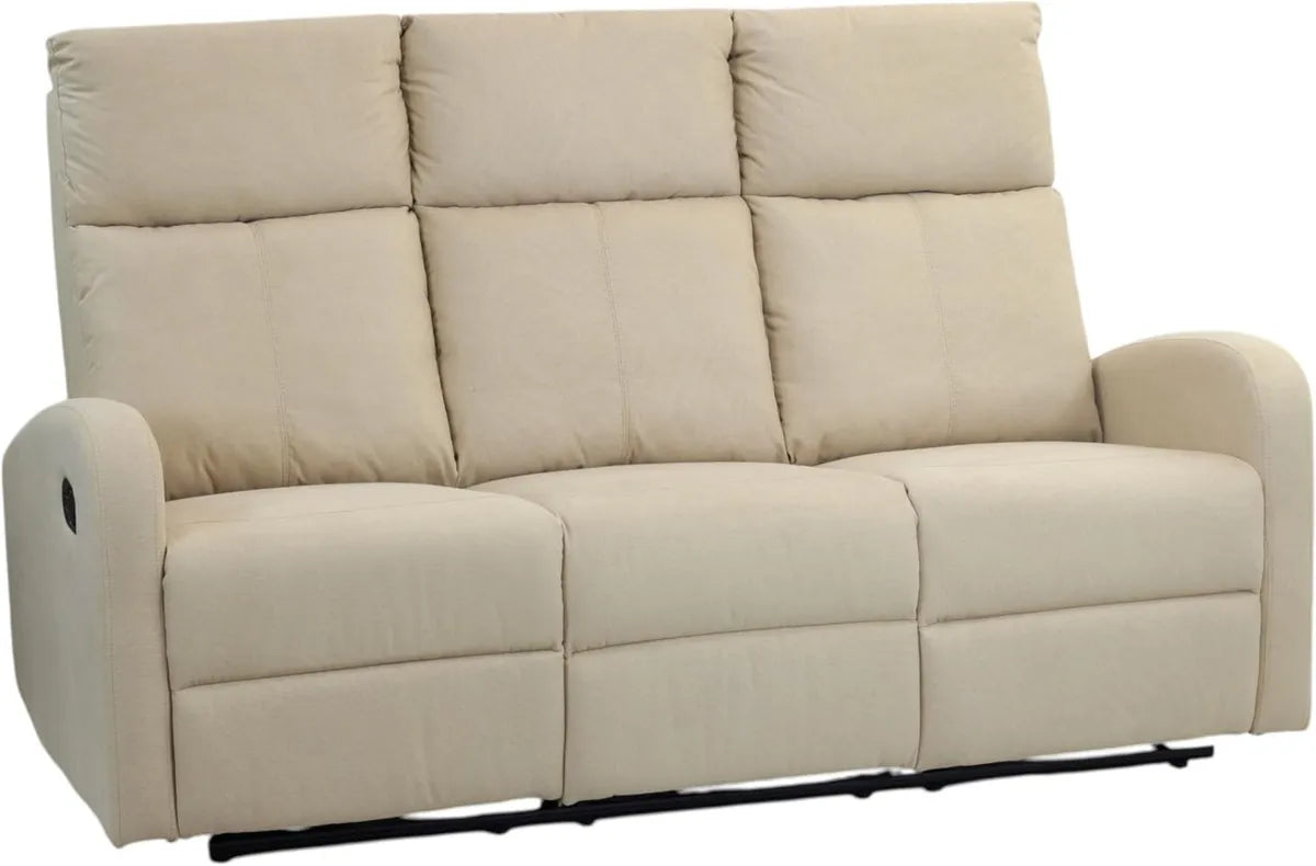 Divano Relax 3 Posti Eureka Reclinabile Manuale in Tessuto Beige