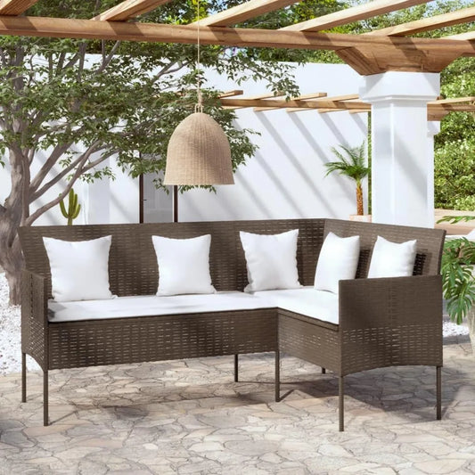Set Divano Angolare da Giardino in Polyrattan con Cuscini, Marrone, Ideale per Esterni