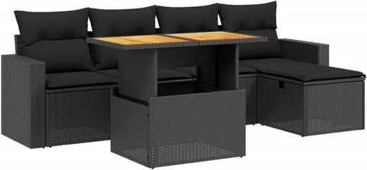 Set Arredamento da Giardino 6 Pezzi con Cuscini Neri in Polyrattan