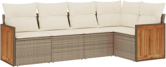Set Salotto da Giardino in Polirattan Beige con Cuscini - 5 Pezzi
