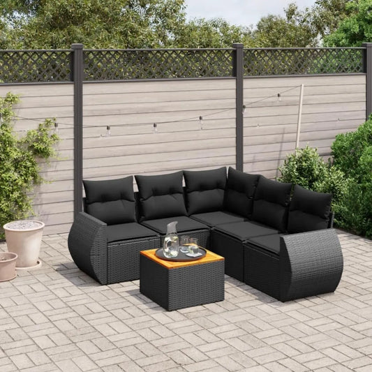 Set da Giardino in Rattan Nero con Cuscini - Divano Esterno 6 Pezzi