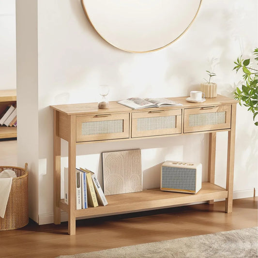 VEVOR Consolle in Rattan con 3 Cassetti e Porta Scorrevole