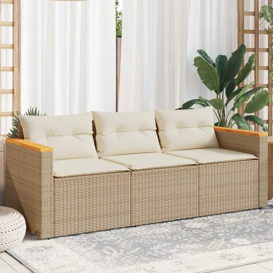Divano da Giardino in Rattan Sintetico a 3 Posti con Cuscini