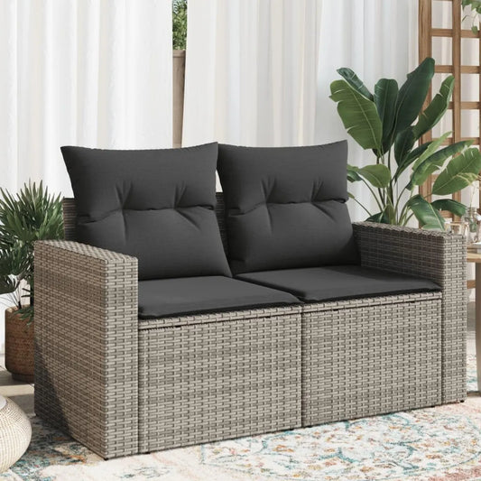 Divano da Giardino in Rattan a 2 Posti con Cuscini Grigi per Terrazza e Balcone