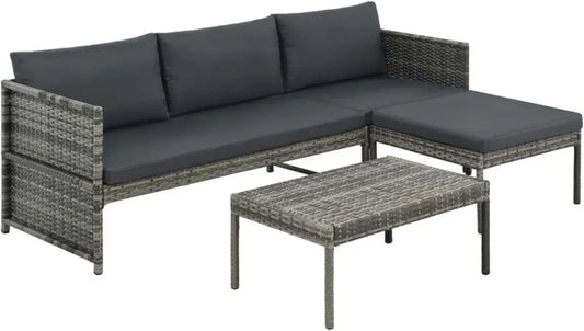 Set Divani da Giardino 3 Pezzi in Polyrattan Grigio con Cuscini, Divano Letto Moderno per Esterno