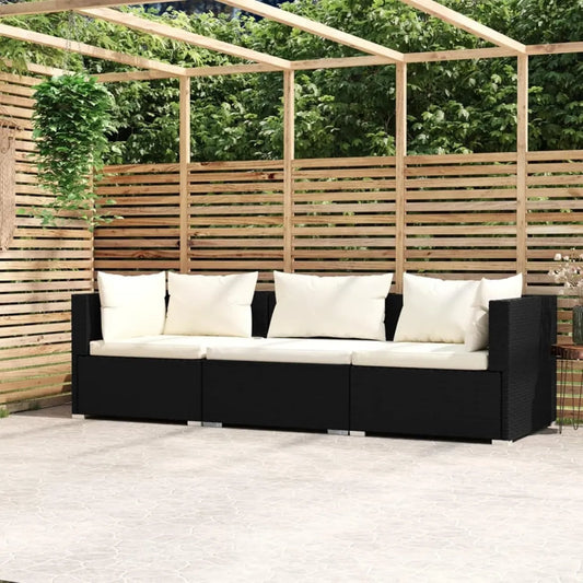 Divano a 3 Posti in Polyrattan Nero con Cuscini per Giardino