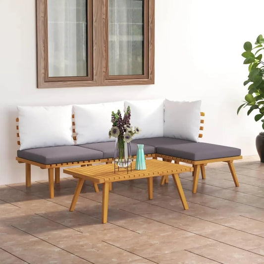 Set Divani da Giardino in Legno di Acacia con Penisola - 5 Pezzi