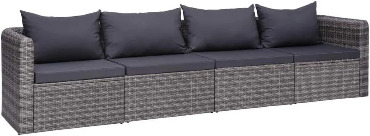 Set Divani da Giardino in Polyrattan Grigio con Cuscini, Modulare da 3 o 4 Posti