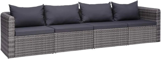 Set Divani da Giardino in Polyrattan Grigio con Cuscini, Modulare da 3 o 4 Posti