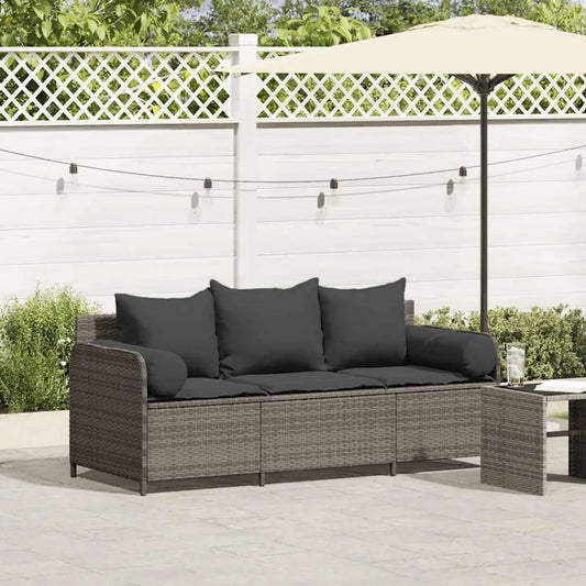 Divano da Giardino 3 Posti in Polyrattan con Cuscini, Grigio
