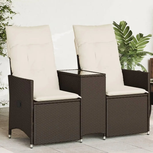 Divano da Esterno 2 Posti in Polyrattan Marrone con Tavolino