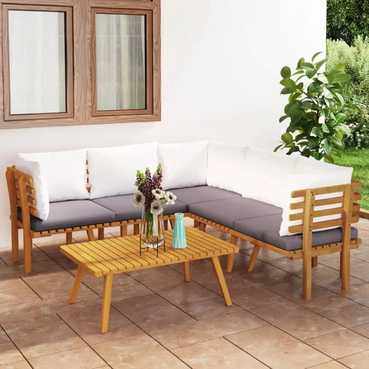Set Divani da Giardino in Legno d'Acacia con Cuscini, 6 Pezzi