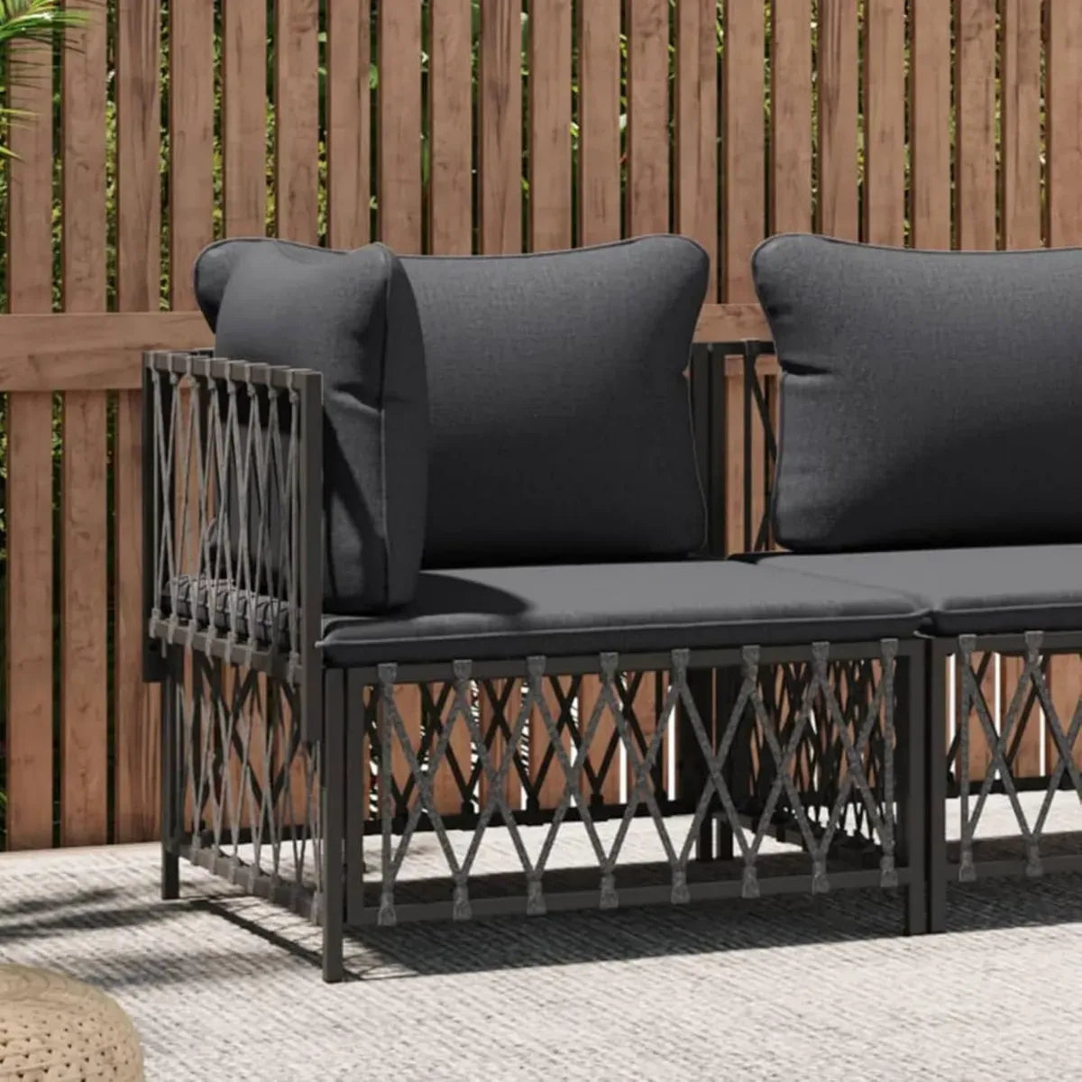 Divano Modulabile da Giardino in Rattan Antracite con Cuscini
