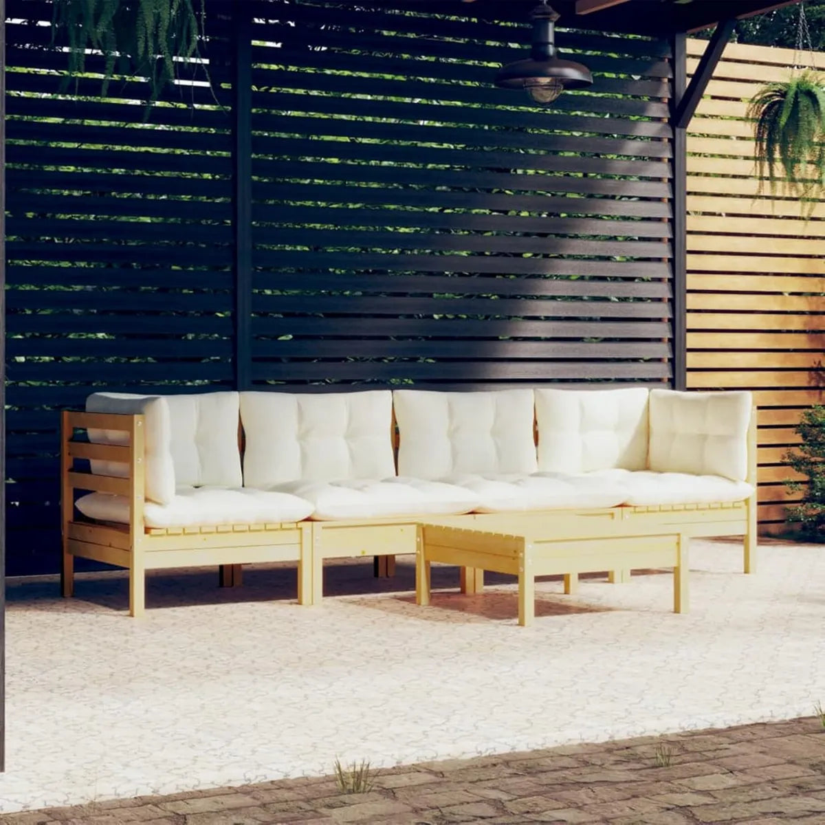 Set Divani da Giardino in Legno di Pino con Cuscini, 5 Pezzi