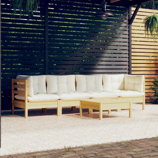 Set Divani da Giardino in Legno di Pino con Cuscini, 5 Pezzi