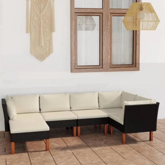 Set Divani Modulari da Giardino in Polyrattan con Elementi in Legno