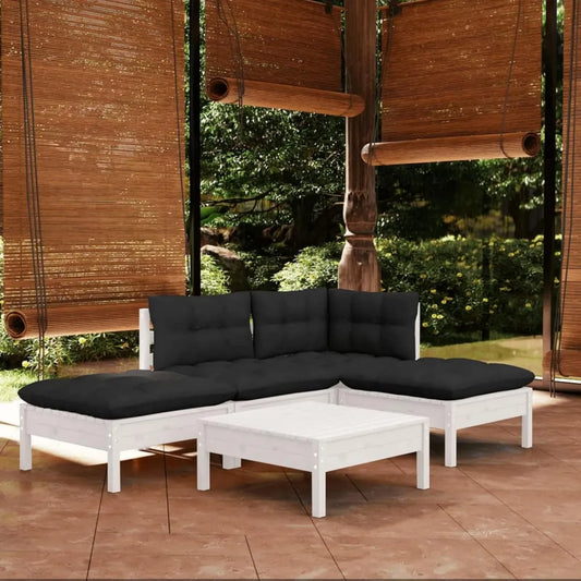 Set Divani da Giardino in Legno di Pino con Cuscini, 5 Pezzi