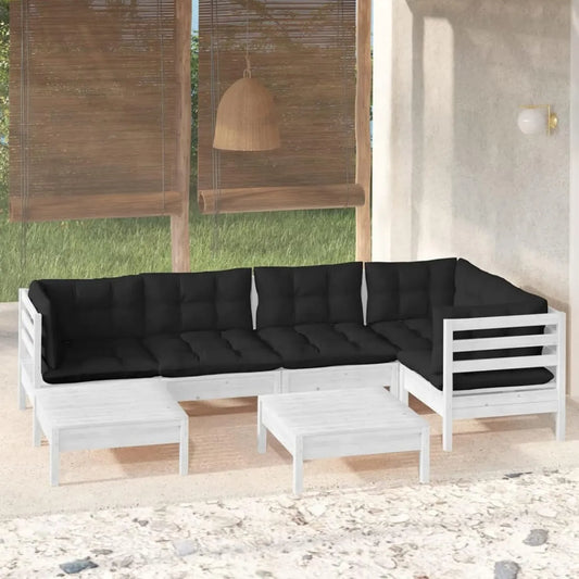 Set Salotto da Giardino in Legno di Pino con Cuscini - Divano Modulare per Esterni 7 Pezzi