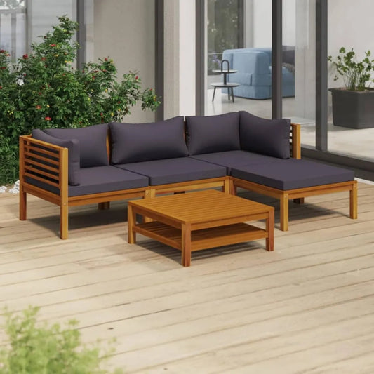Set Divani da Giardino in Legno di Acacia con Cuscini - 5 Pezzi