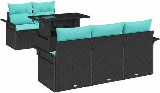 Set Divano Modulare da Giardino 6 Pezzi in Rattan Sintetico Nero con Cuscini Comodi